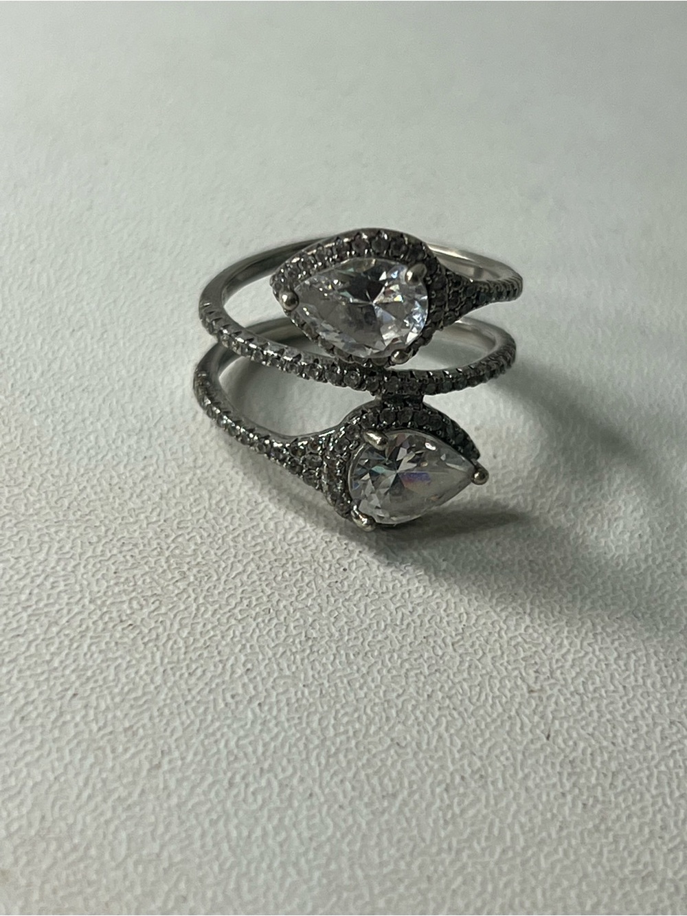 Silver Double Teardrop Crystal Wrap Ring - Silver